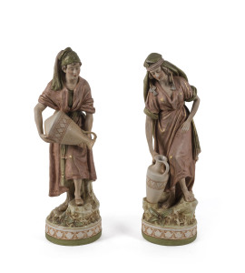 ROYAL DUX pair of Austrian porcelain statues of the water carriers, early 20th century, pink triangle mark impressed "Royal Dux Bohemia", 44cm high