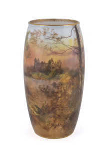 ROYAL DOULTON "Linlithgow" porcelain vase by J. HUGHES, circa 1910, stamped "Royal Doulton, England, Linlithgow", 17.5cm high