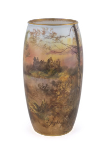 ROYAL DOULTON "Linlithgow" porcelain vase by J. HUGHES, circa 1910, stamped "Royal Doulton, England, Linlithgow", ​17.5cm high