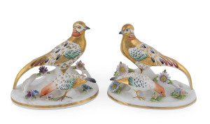 CROWN STAFFORDSHIRE pair of porcelain pheasant statues by T.J. JONES, factory backstamp and titled "Golden Pheasant", signed "T.J. Jones", ​14cm high