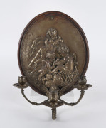 A cherub plaque three branch wall sconce, 19th century, ​38cm high