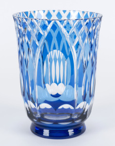 VAL SAINT LAMBERT French blue overlay glass vase, 19th century, signed "VSL", 19.5cm high