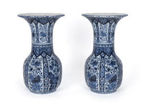 A pair of Delft blue and white porcelain vases, Holland, early 20th century, marked "Delft", ​33cm high