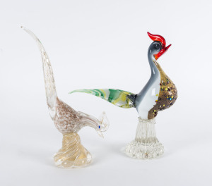 Two Murano glass pheasant bird statues, Italy, circa 1960, 28cm and 29cm high