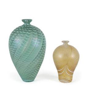 KOSTA BODA, two Swedish art glass vases, ​17cm and 25cm high