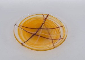 KOSTA BODA glass fruit bowl, Sweden, early 21st century, acid etched "Kosta Boda", ​36.5cm diameter