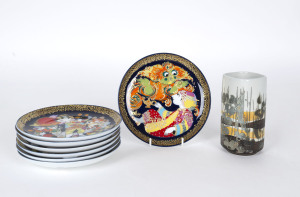 BJORN WIINBLAD "Aladdin" series set of seven decorative cabinet plates by Rosenthal, together with a Royal Copenhagen porcelain vase. (8 items) the vase 12.5cm high