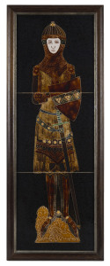 TUBELINE MAJOLICA English porcelain tile plaque of a medieval knight, late 20th century, 60 x 19cm