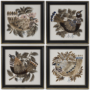MAW & Co. set of four hand decorated majolica tiles, circa 1960s, tile size 20 x 20.5cm