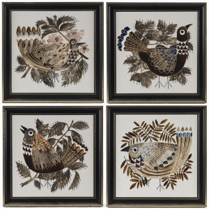 MAW & Co. set of four hand decorated majolica tiles, circa 1960s, ​tile size 20 x 20.5cm