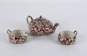 Lord Nelson Ware three piece English porcelain tea service, circa 1930, factory backstamp, the teapot 8cm high