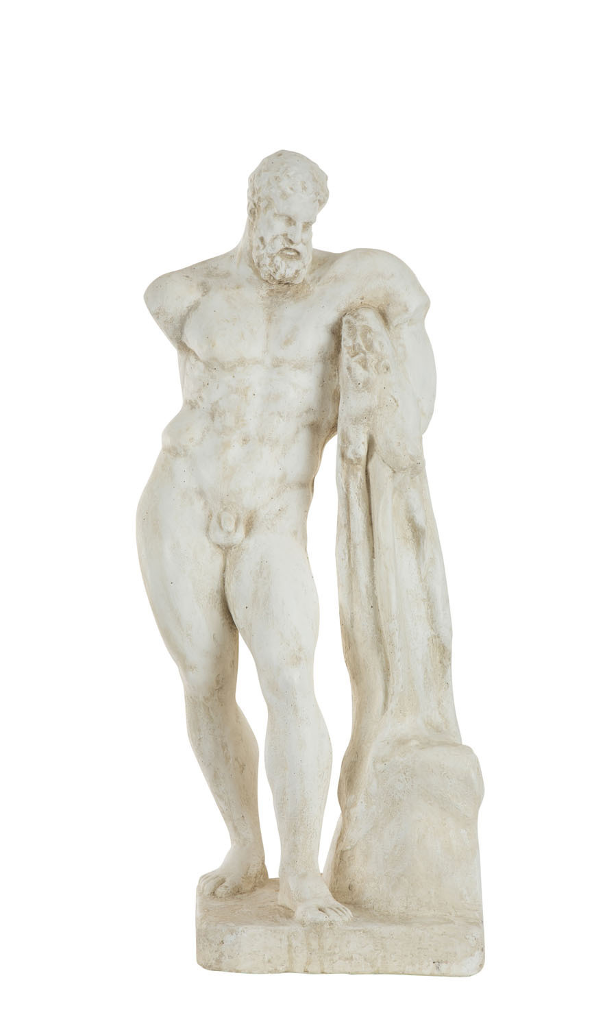 A classical Greek statue of a male nude, painted chalk ware, late 19th  century, 74cm high