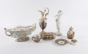 CAPODIMONTE Italian porcelain urn, ewer, vase, statue, boxes (2) and cup and saucer, 20th century, (8 items), 36cm high