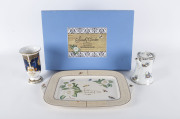 WEDGWOOD "Sarah's Garden" porcelain serving platter (boxed), together with a ROYAL WORCESTER Millennium vase and a JOHN MADDOCK & SONS English porcelain teapot, (3 items), the platter 50cm across