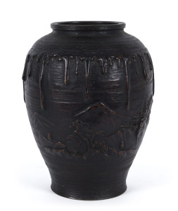 A Chinese bronze vase with landscape scene, early 20th century, 24cm high