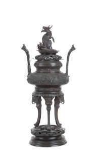 A Japanese bronze koro with dragon motif, Meiji period, late 19th century, 79cm high