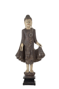 A Buddha statue, carved and polychrome wood, 20th century, 88cm high