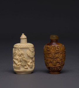 Two Chinese snuff bottles, carved ivory, early 20th century, ​7cm high