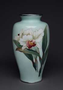 An Ando Japanese cloisonne orchid vase, early to mid 20th century, 33cm high