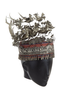 Miao headdress, silver and silk, Southern China, Qing Dynasty, late 19th early 20th century, 25cm high