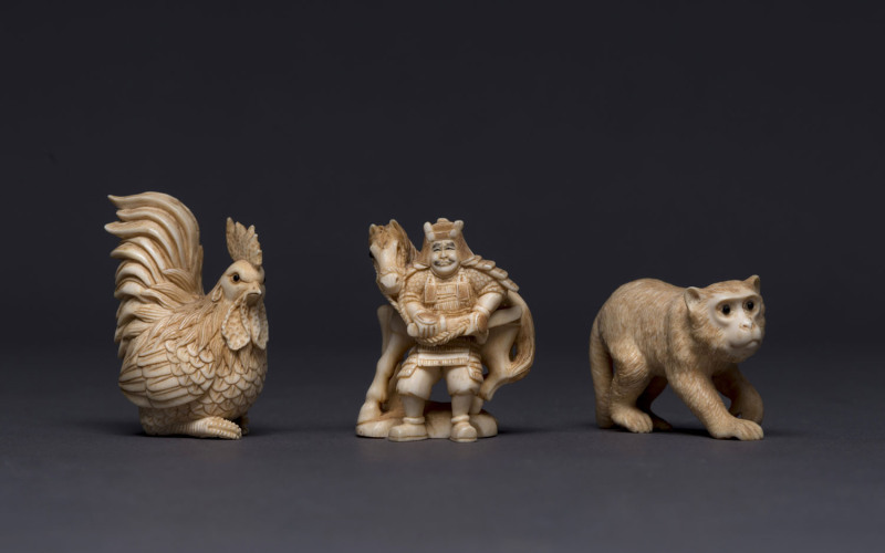 Three Japanese carved ivory netsuke, Meiji period, early 20th century, ​the tallest 5cm high