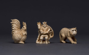 Three Japanese carved ivory netsuke, Meiji period, early 20th century, the tallest 5cm high