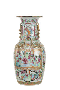 A pair of famille rose Canton Ware mantel vases, Qing Dynasty, mid 19th century, 45cm high
