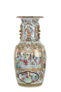 A pair of famille rose Canton Ware mantel vases, Qing Dynasty, mid 19th century, ​45cm high