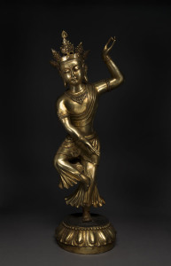 A Chinese dancing Buddha statue, gilt bronze, Republic period, 20th century, 86cm high