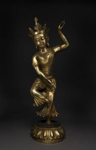 A Chinese dancing Buddha statue, gilt bronze, Republic period, 20th century, ​86cm high
