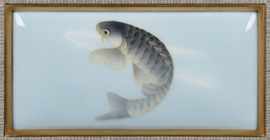 Japanese cloisonne koi panel in original frame and box, early 20th century, 12 x 23.5cm