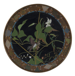 A Japanese cloisonne circular plaque, Meiji period, late 19th century, 31cm diameter