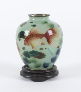 A Japanese plique-à-jour vase on stand, circa 1930, 10.5cm high overall