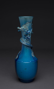 AWAJI Japanese pottery dragon vase with turquoise glaze, circa 1930, ​31cm high