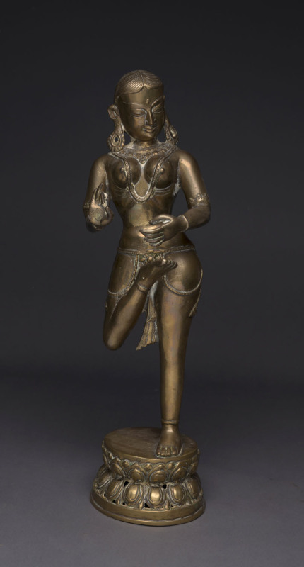 An Indian deity statue of Krishna, cast brass, 19th century, ​47cm high