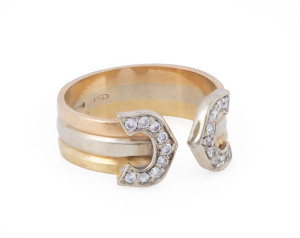 CARTIER Logo double "C" ring, 18ct gold and diamond, stamped "CARTIER 750, 51, 5365623", 3.2 grams