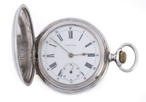 LONGINES full hunter pocket watch, silver case with Roman numerals, late 19th early 20th century, 6cm high