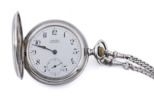 LONGINES full hunter pocket watch with silver fob chain, early 20th century, ​6cm high