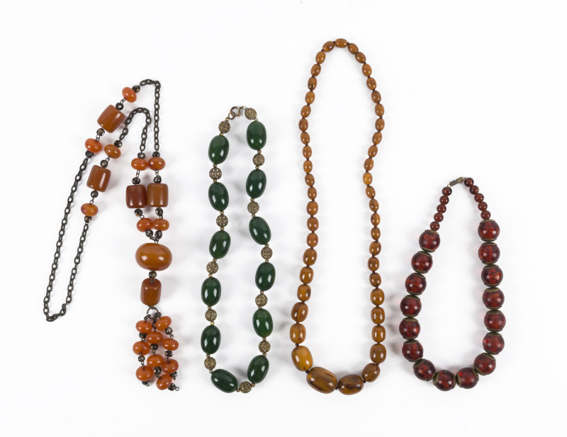 Four bead necklaces, 20th century, 