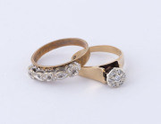 Two gold rings set with diamonds, both stamped "9ct", ​5.9 grams total