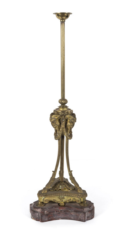 A French lamp base, ormolu and rouge marble, 19th century, 63cm high