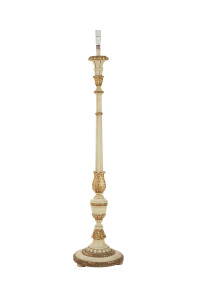 A Florentine standard lamp, cream finished carved timber with gilded highlights, early to mid 20th century, 143cm high