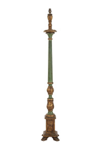 A Florentine standard lamp with green painted finish and gilded highlights, early to mid 20th century, 155cm high