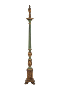 A Florentine standard lamp with green painted finish and gilded highlights, early to mid 20th century, ​155cm high