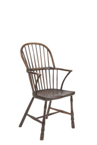 An English Windsor chair, elm and beech, 18th century, 54cm across the arms
