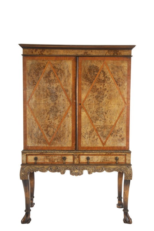 A Northern Italian collector's cabinet, oyster walnut and kingwood, 18th/19th century, 185cm high, 118cm wide, 52cm deep
