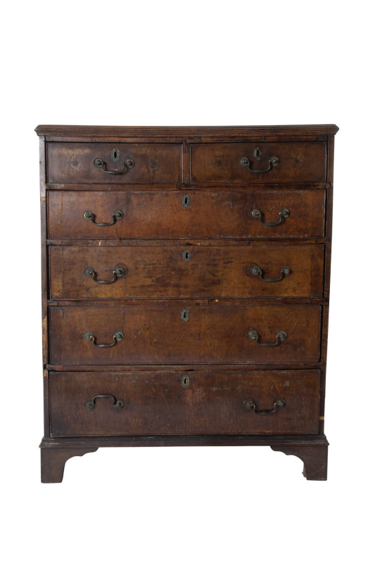 A George III six drawer chest, walnut with cockbeaded drawers, late 18th century, ​128cm high, 104cm wide, 51cm deep