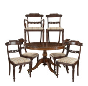 A fine set of six English Regency dining chairs together with a Georgian supper table, circa 1820, the table 126cm diameter