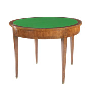 A French demi-lune fold over games table, velvet cloth interior with parquetry games top, early 19th century, ​77cm high, 99cm wide, 50cm deep - 2