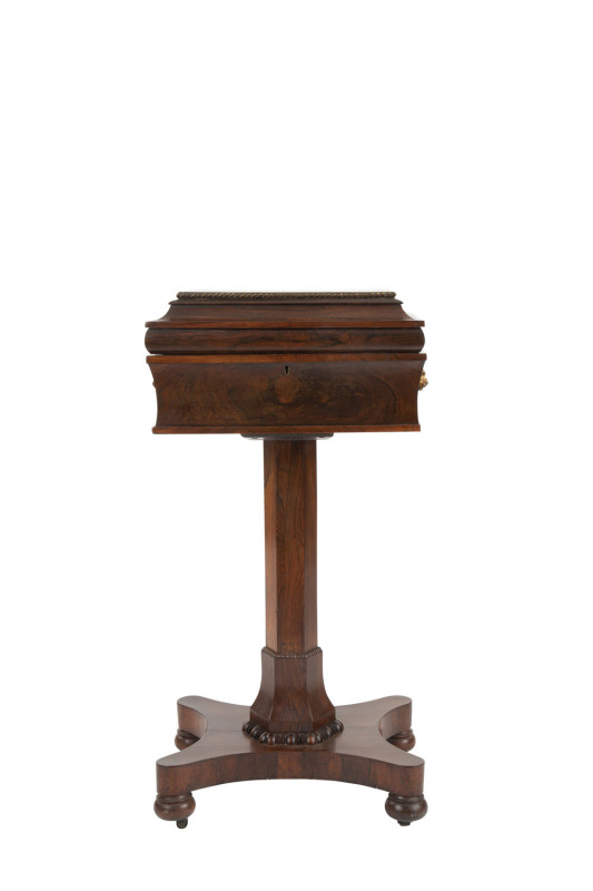 A William IV work box on stand, rosewood, circa 1835, ​79cm high, 40cm wide, 34cm deep